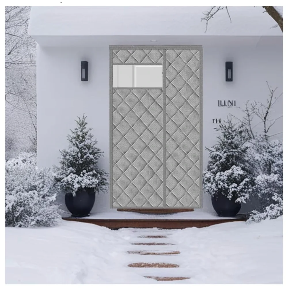 Wohomzy Thermal Insulated Door Curtain 73x84 Gray Diamond Quilted No Magnetic